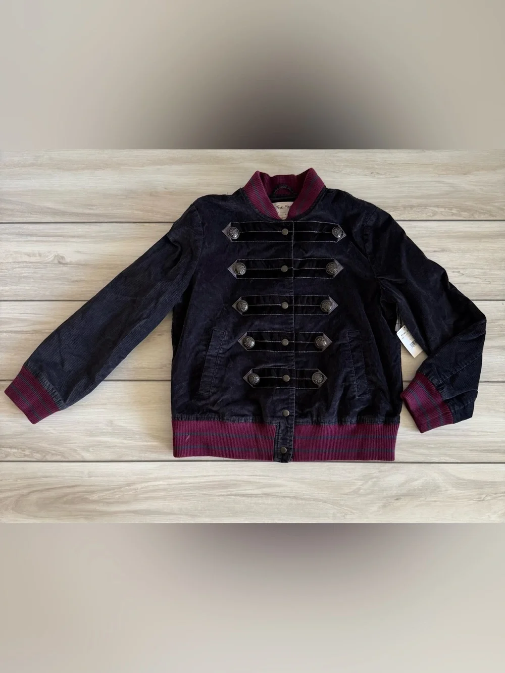Free People Atlas Cord Bomber Jacket Navy Small NWT